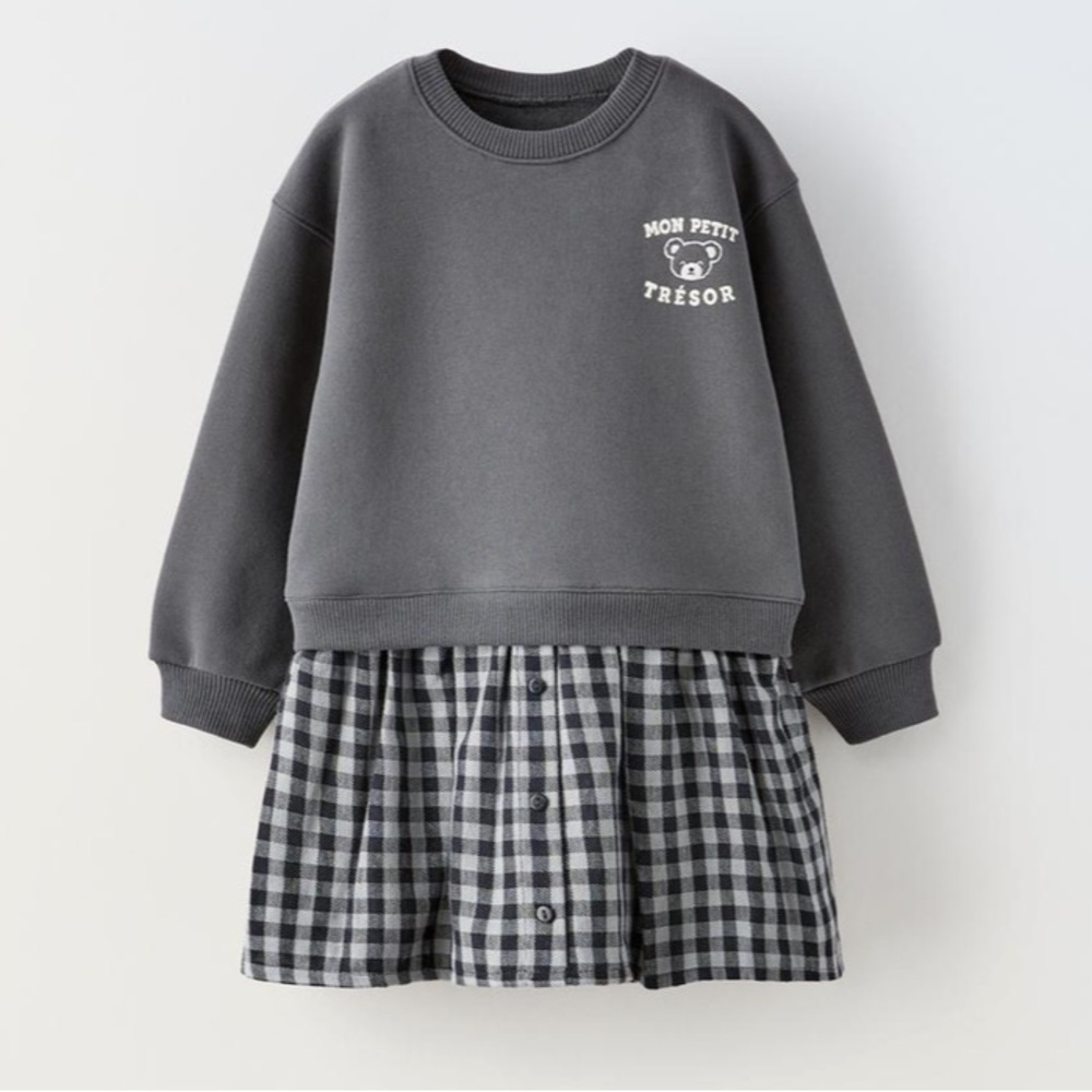 NWT Zara organic cotton blend embroidered bear dress